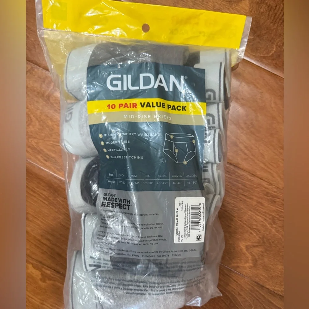 NWT Size 2XL Gildan Men's Moisture Wicking Cotton Boxer Briefs 10pack